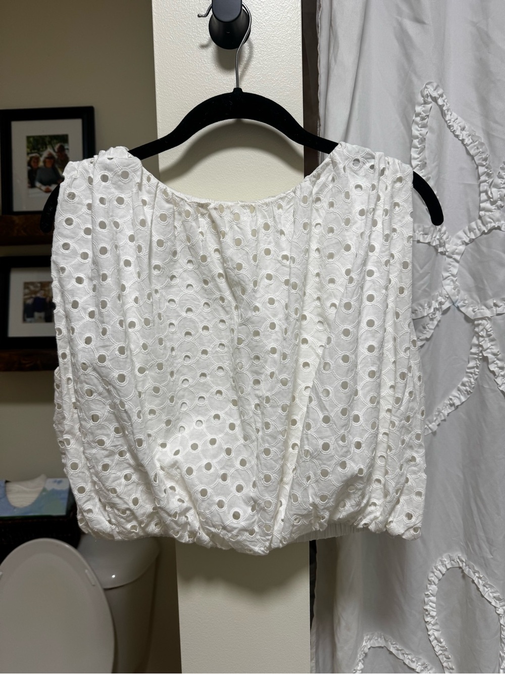 Astr White Eyelet Puff-Sleeve Blouse
